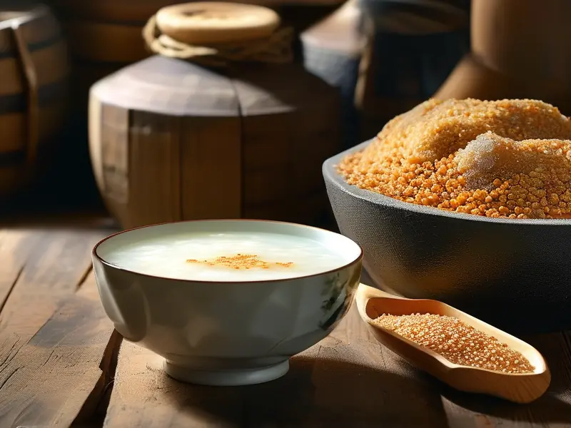 甜酒酿酒曲与甜酒成品展示