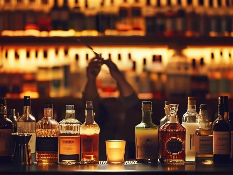 专业调酒师调制鸡尾酒的工作场景