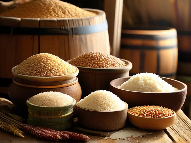 五种粮食酿酒原料展示