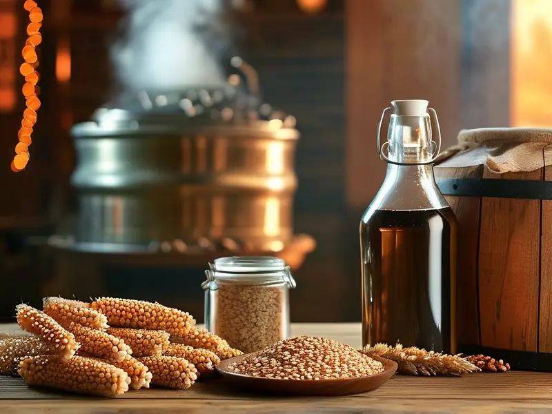 家庭自酿白酒所需原料与工具实拍图