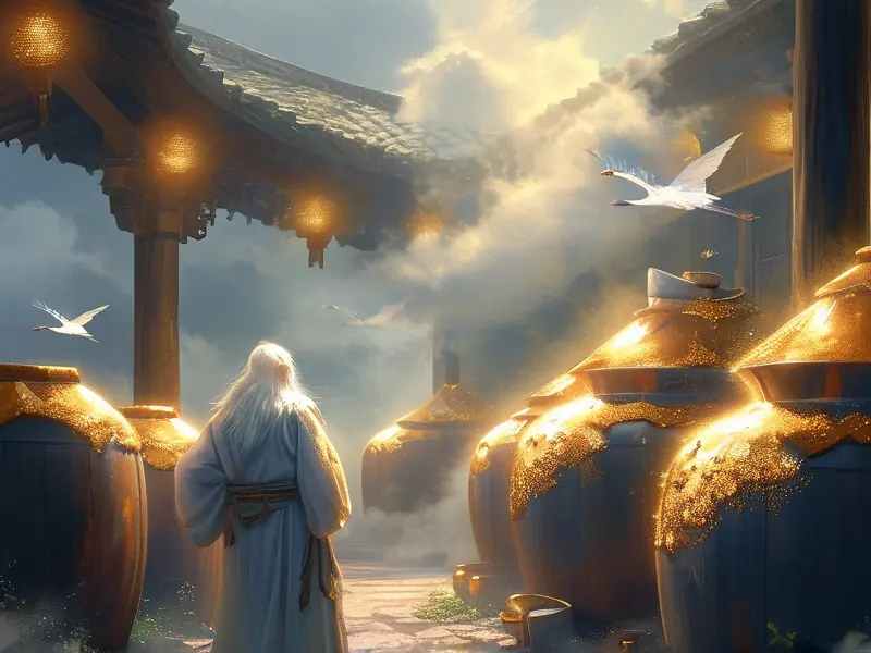 仙人酿酒的神秘工艺场景