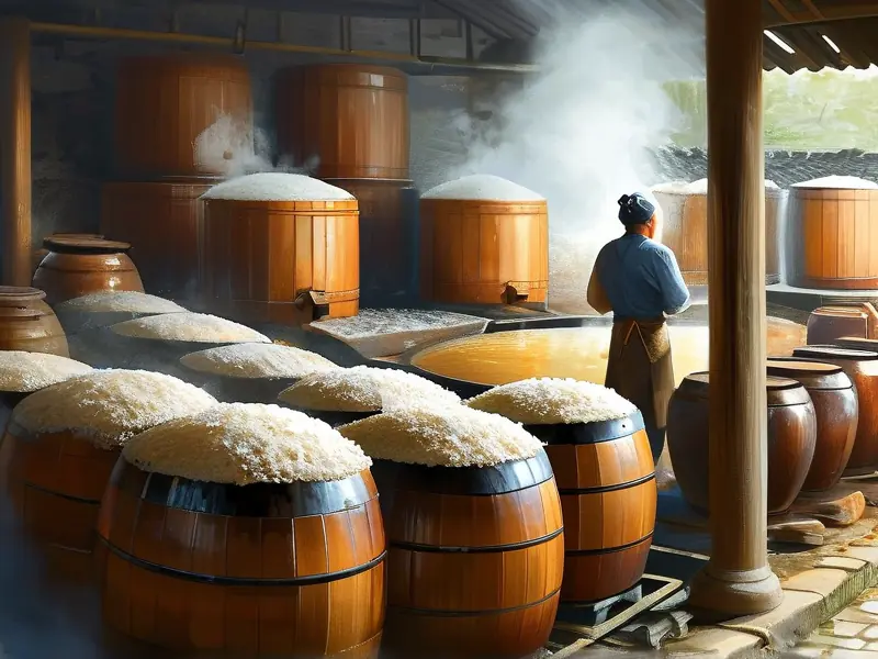 谢村黄酒传统酿造工艺现场