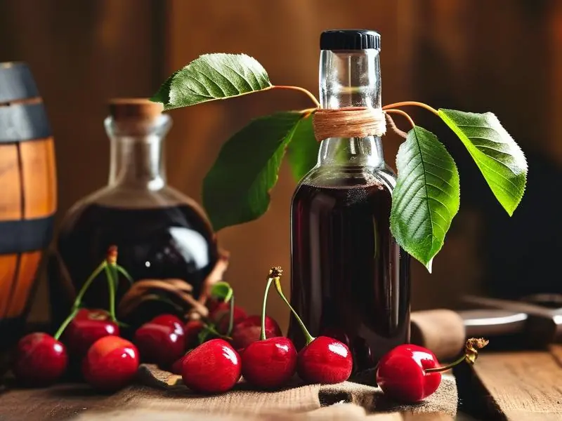 新鲜樱桃与自制樱桃酒的对比展示