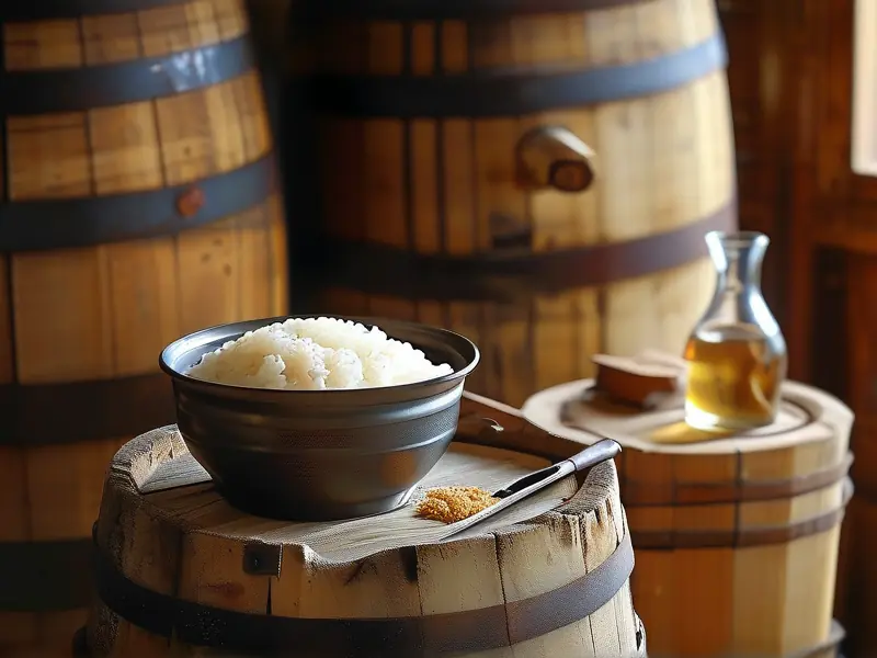 用大米酿酒的工具与成品展示