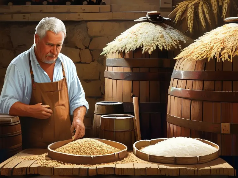 酿酒师检查不同酿酒原料品质