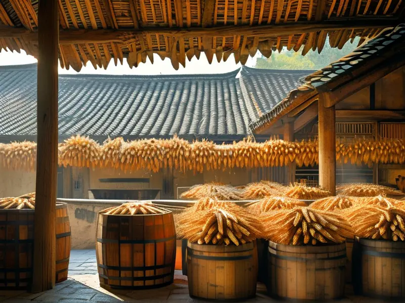 玉米杆酿酒原料处理现场实拍图