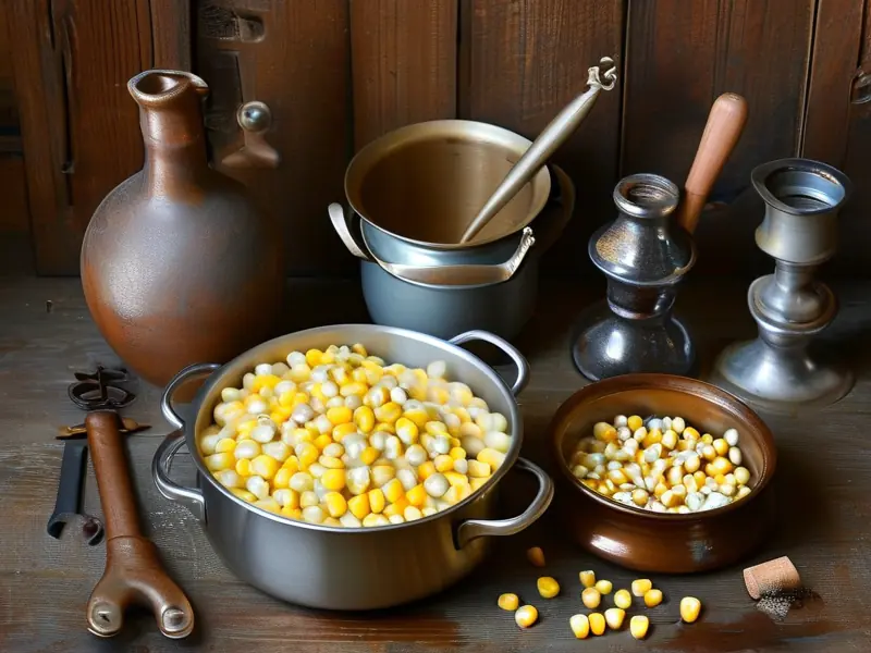 玉米白酒制作原料和工具展示