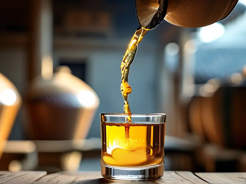 纯粮酿造酱香酒倒在玻璃杯中