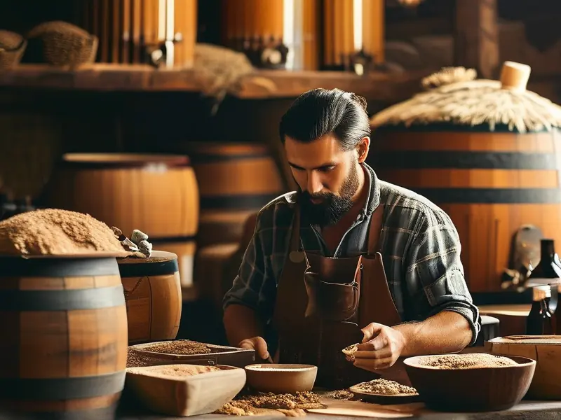 传统手工制作酒曲的过程展示