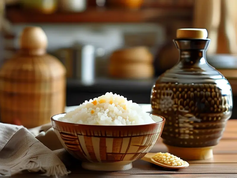 甜酒制作材料和成品展示