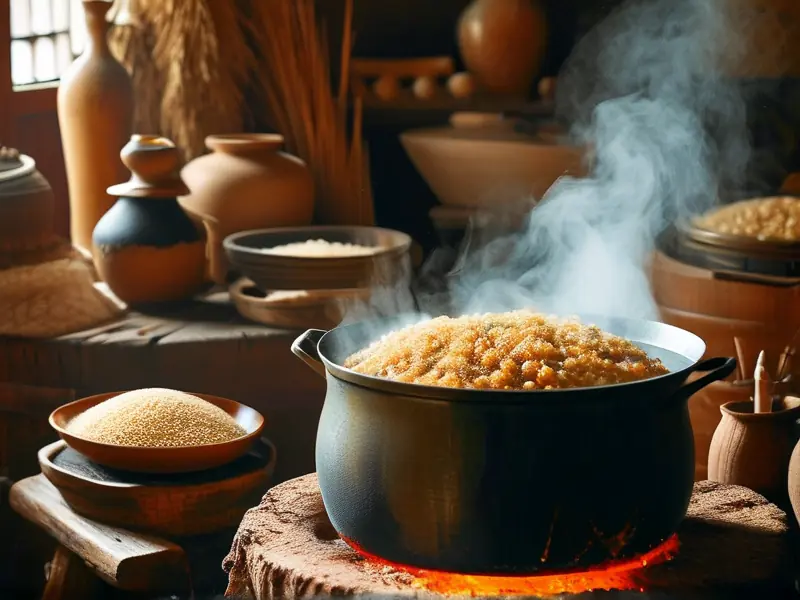 传统方法煮制粮食酒的过程实拍