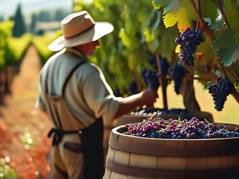 专业酿酒师在葡萄园中精选葡萄