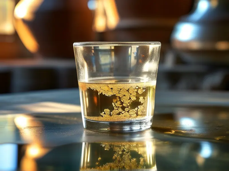 自酿白酒表面油花特写与酿酒器具环境