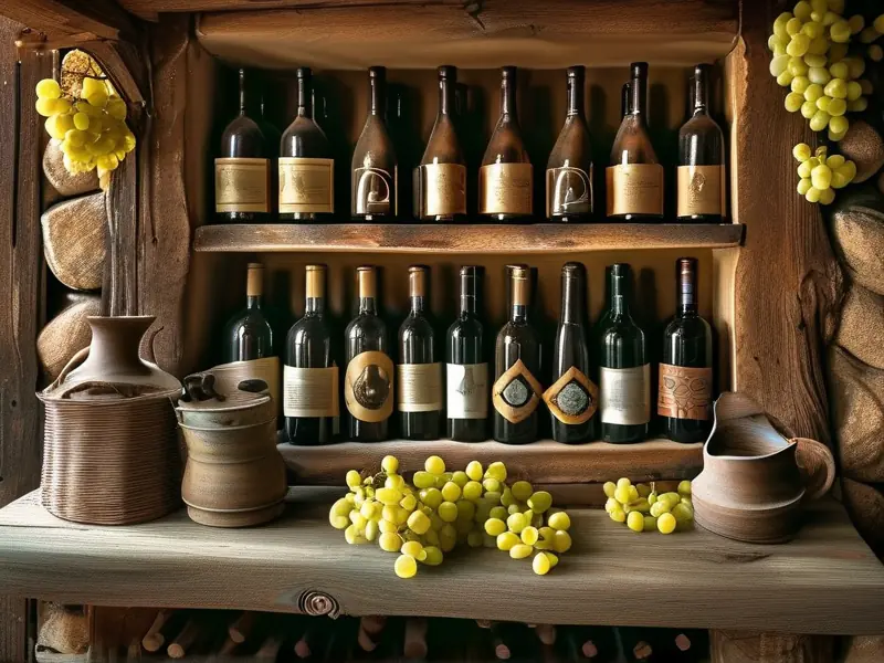 自酿葡萄酒在阴凉地窖中的储存场景