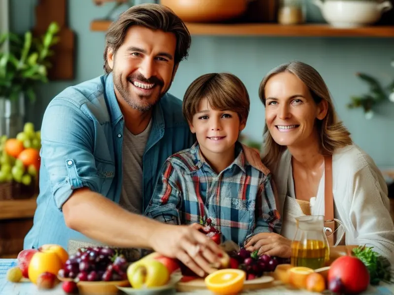 家庭酿酒场景：厨房里一家人正在制作自酿酒