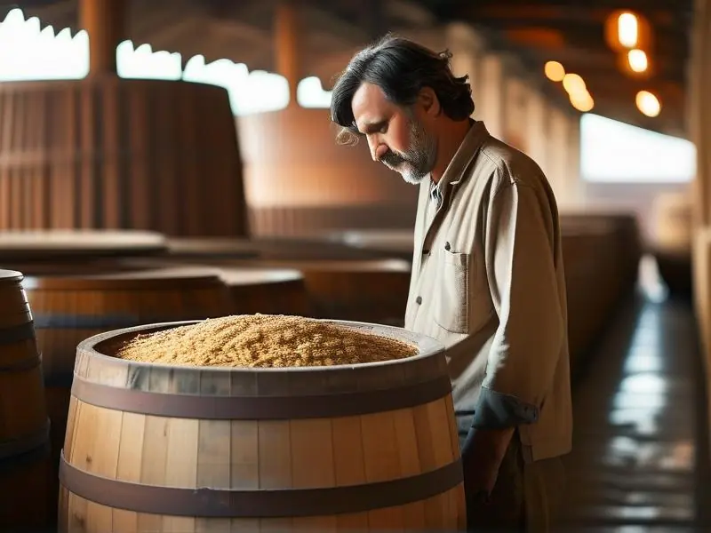 酿酒师检查白酒发酵过程