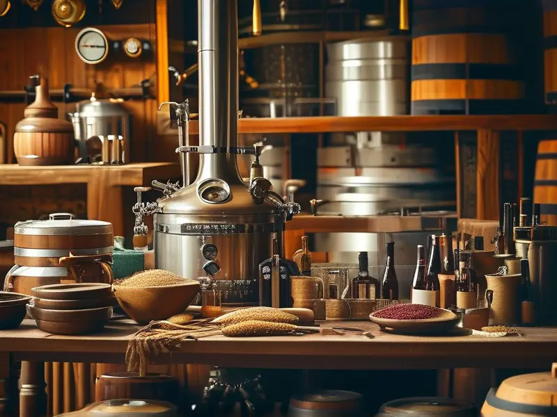 酿酒师检查蒸馏设备去除甲醇过程