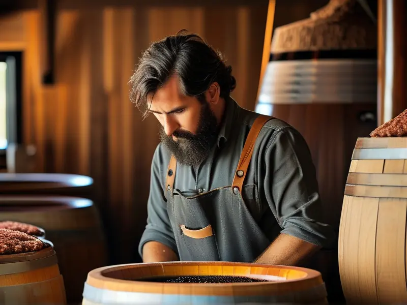 酿酒师检查酒醅发酵情况