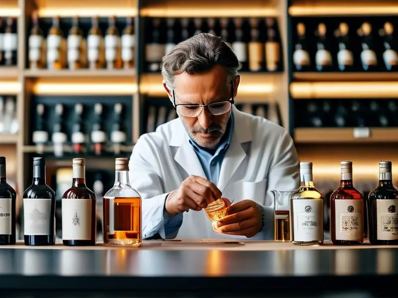 酿酒师进行白酒勾兑实验的专业场景