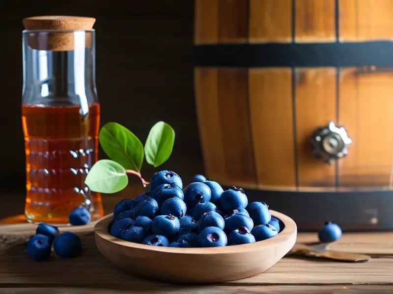 自酿蓝莓酒原料和发酵过程实拍图
