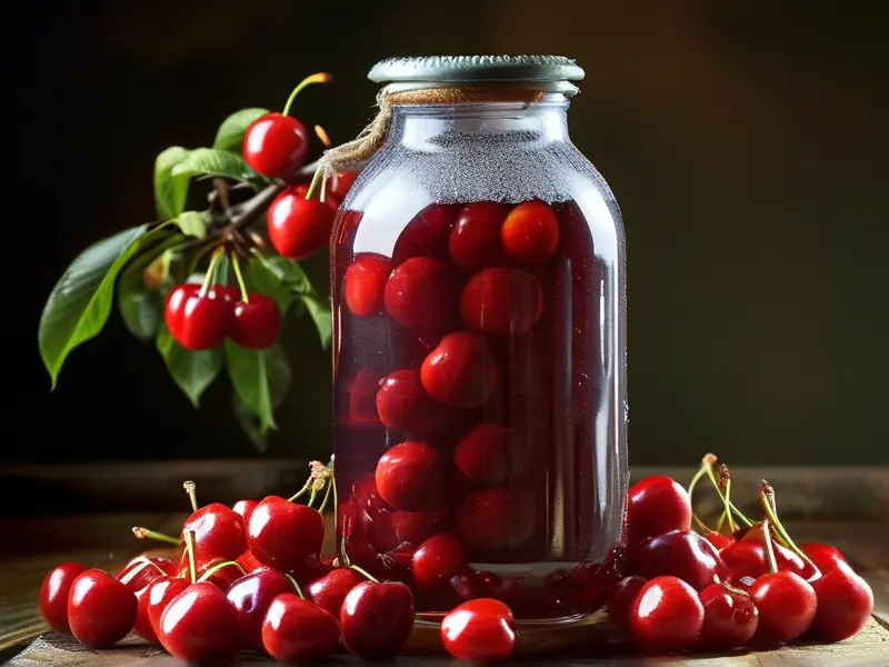 自制车厘子酒原料与成品对比展示