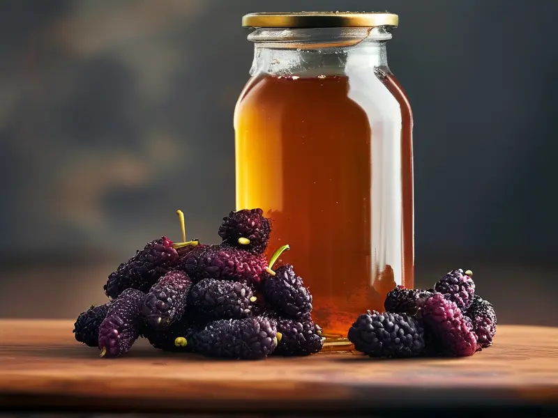 自制桑葚果酒原料与成品对比图