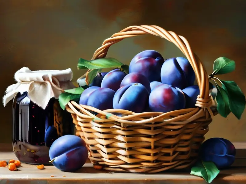 新鲜李子和制作李子酒的材料