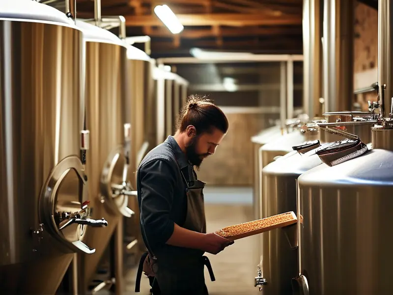 专业酿酒师操作艾尔啤酒发酵过程