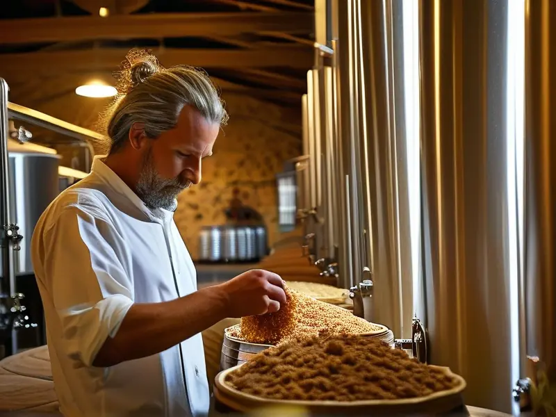 酿酒师检查固态发酵酒醅