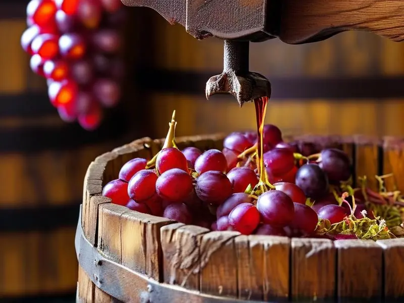 红酒酿造过程中的葡萄压榨场景