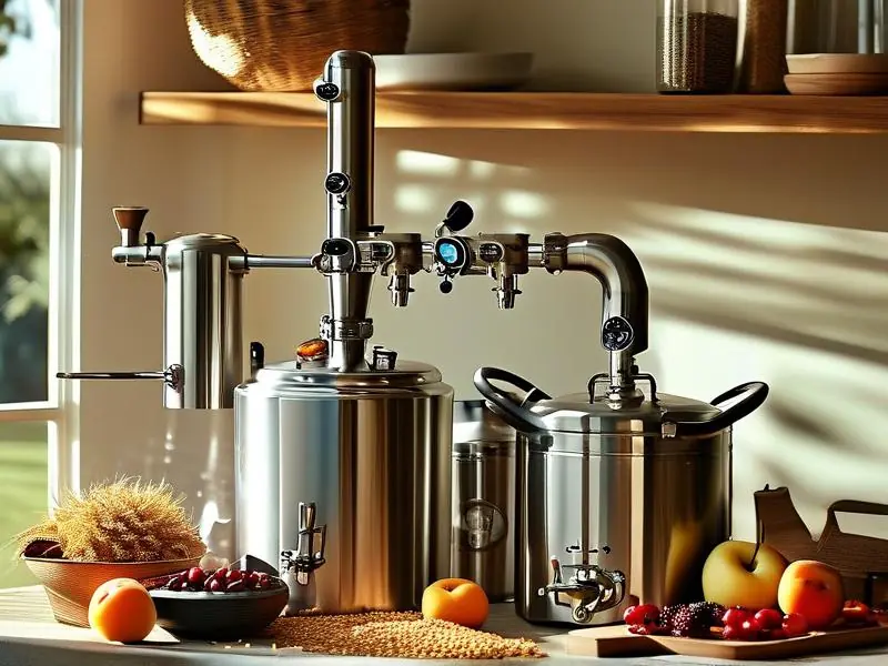 家庭厨房使用的全套不锈钢酿酒设备特写