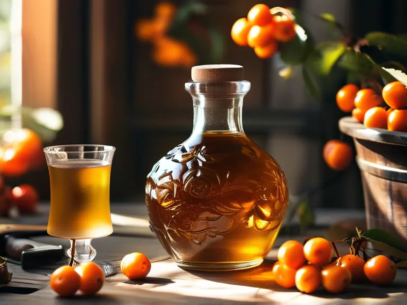传统工艺酿造的金樱子酒特写