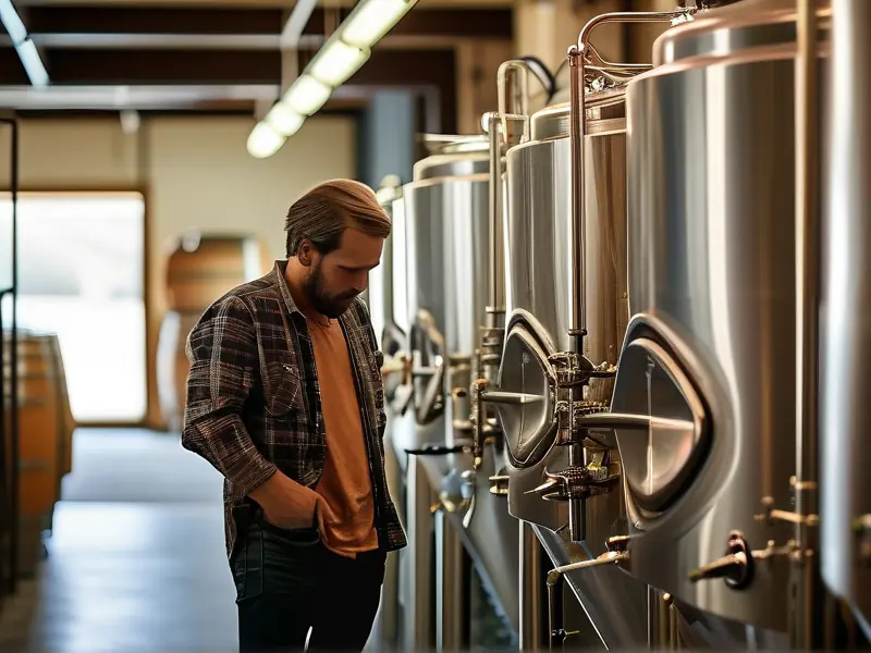 酿酒师检查精酿啤酒发酵过程