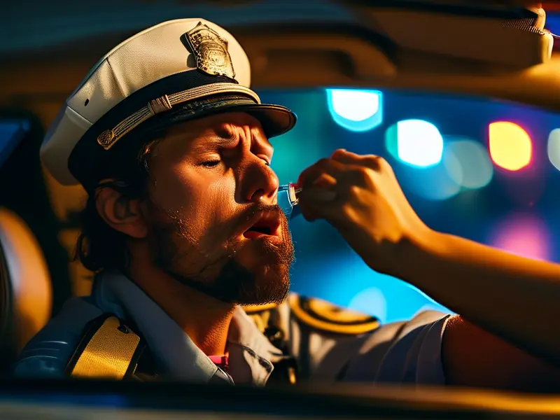 交警正在进行酒驾检测现场图