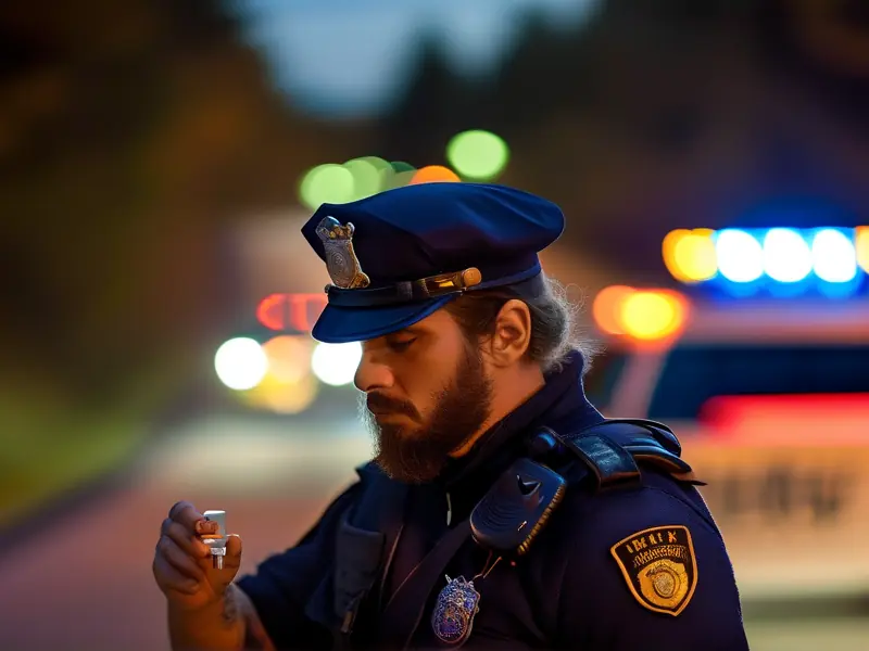 警察对酒驾司机进行酒精测试