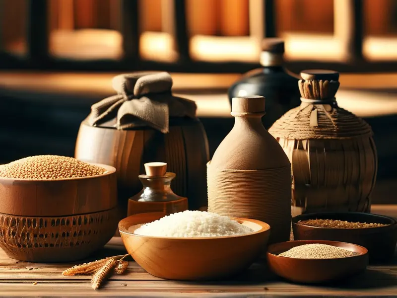 不同粮食原料酿造的白酒展示