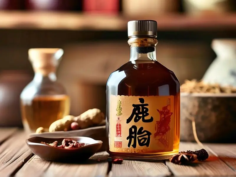 传统工艺鹿胎酒成品与原料展示