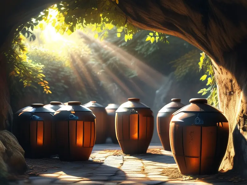 酿酒师埋藏酒坛的传统工艺场景