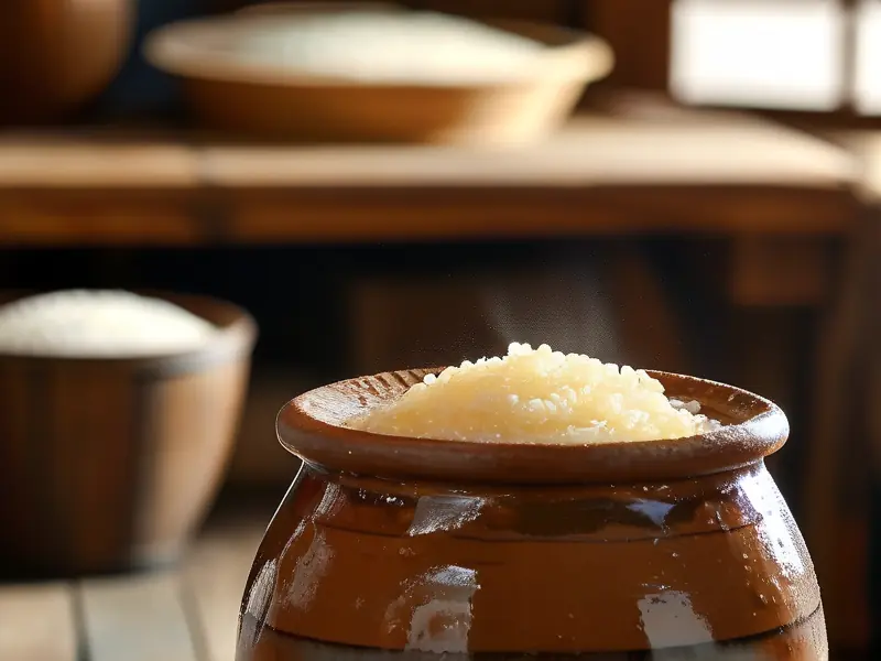 传统方法发酵中的米酒特写