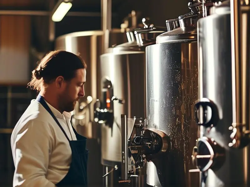 专业酿酒师检查不锈钢酿酒设备