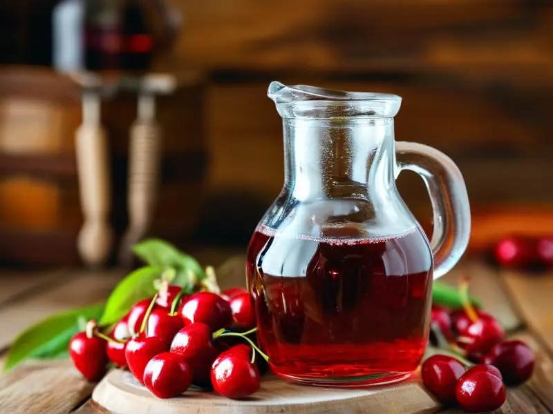 新鲜车厘子与自制车厘子酒的对比展示