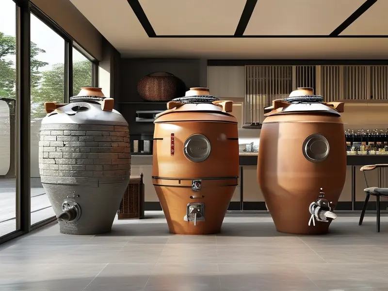 传统陶制与现代不锈钢酿酒发酵缸对比图