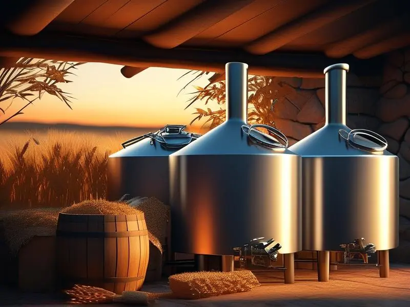 传统与现代酿酒设备对比展示图