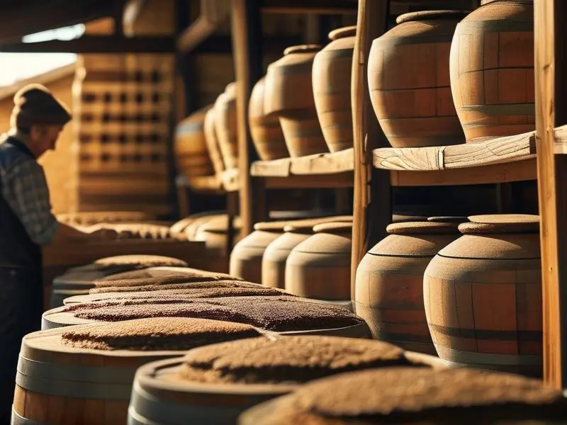 酿酒师检查酒曲发酵情况