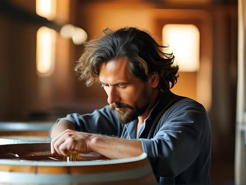 酿酒师检查清香白酒发酵情况