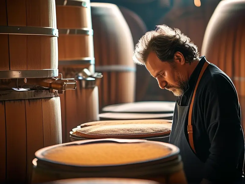 酿酒师检查白酒发酵过程