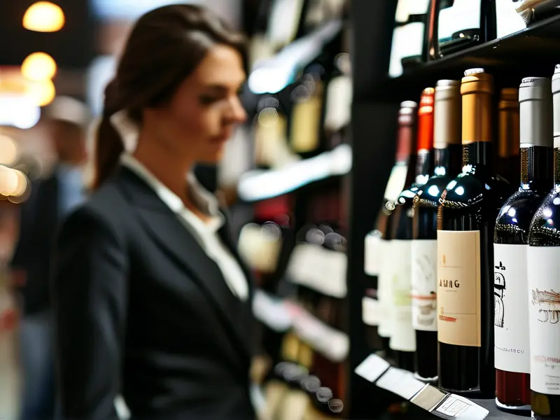 商务人士在酒类展会上挑选代理酒品