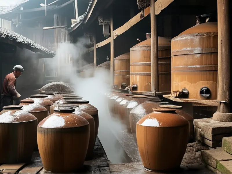 四川泸州富源酿酒厂传统酿酒车间实景