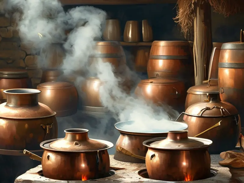 传统天锅酿酒工艺操作场景