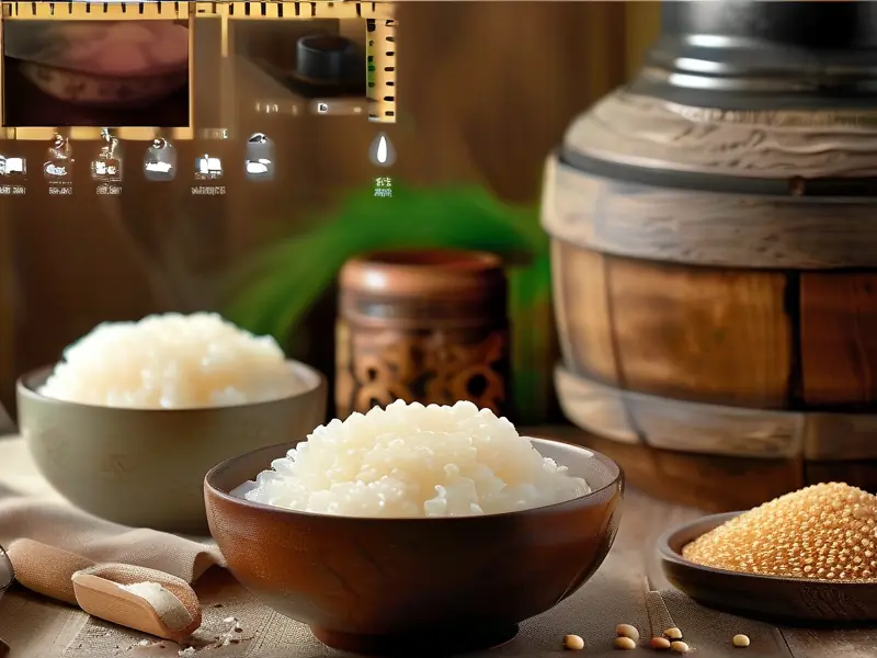 甜米酒制作材料和成品展示